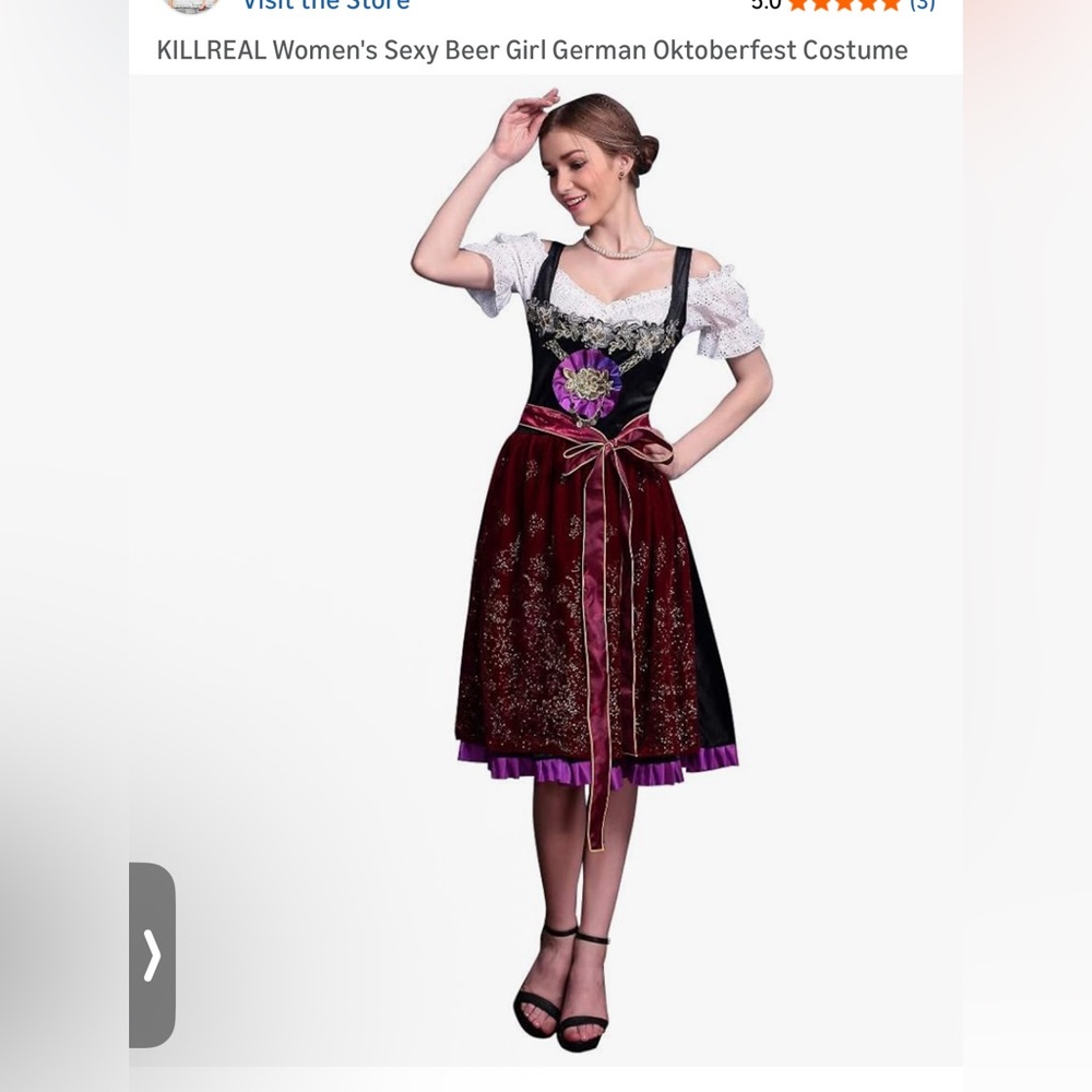 Oktoberfest Costume Elegant Black and Red Dirndl Dress, Small
